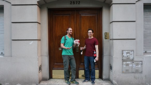 Outside our apartment, fernet and coke in hand! Fernet and coke is an Argentinian favorite. 